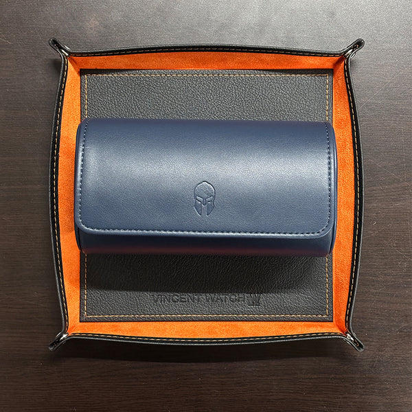 3 Slots Leather Watch Case in Navy