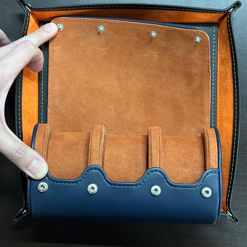 3 Slots Leather Watch Case in Navy