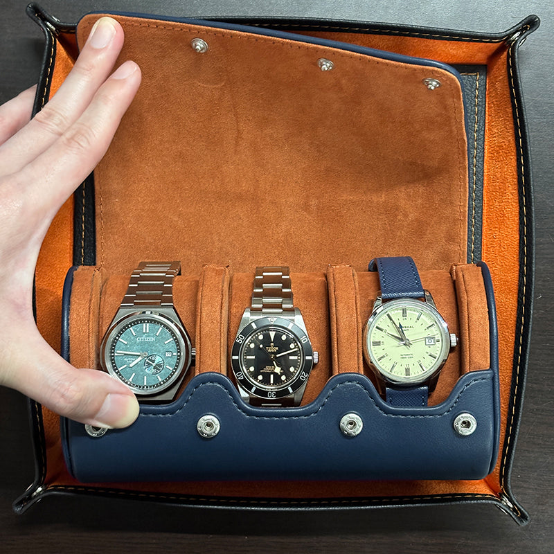 3 Slots Leather Watch Case in Navy